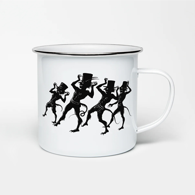 Enamel mugs with demons on it.